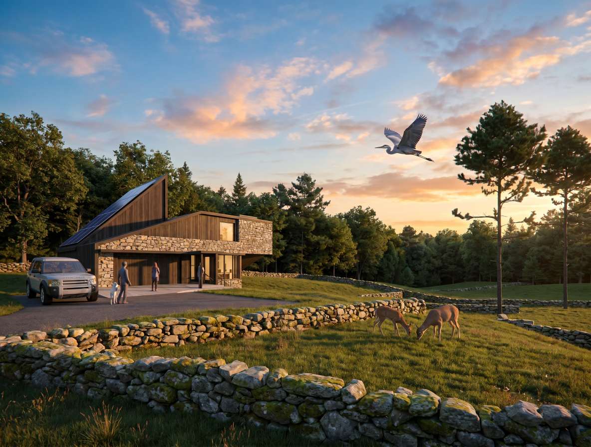 Traditional New England barn at sunset